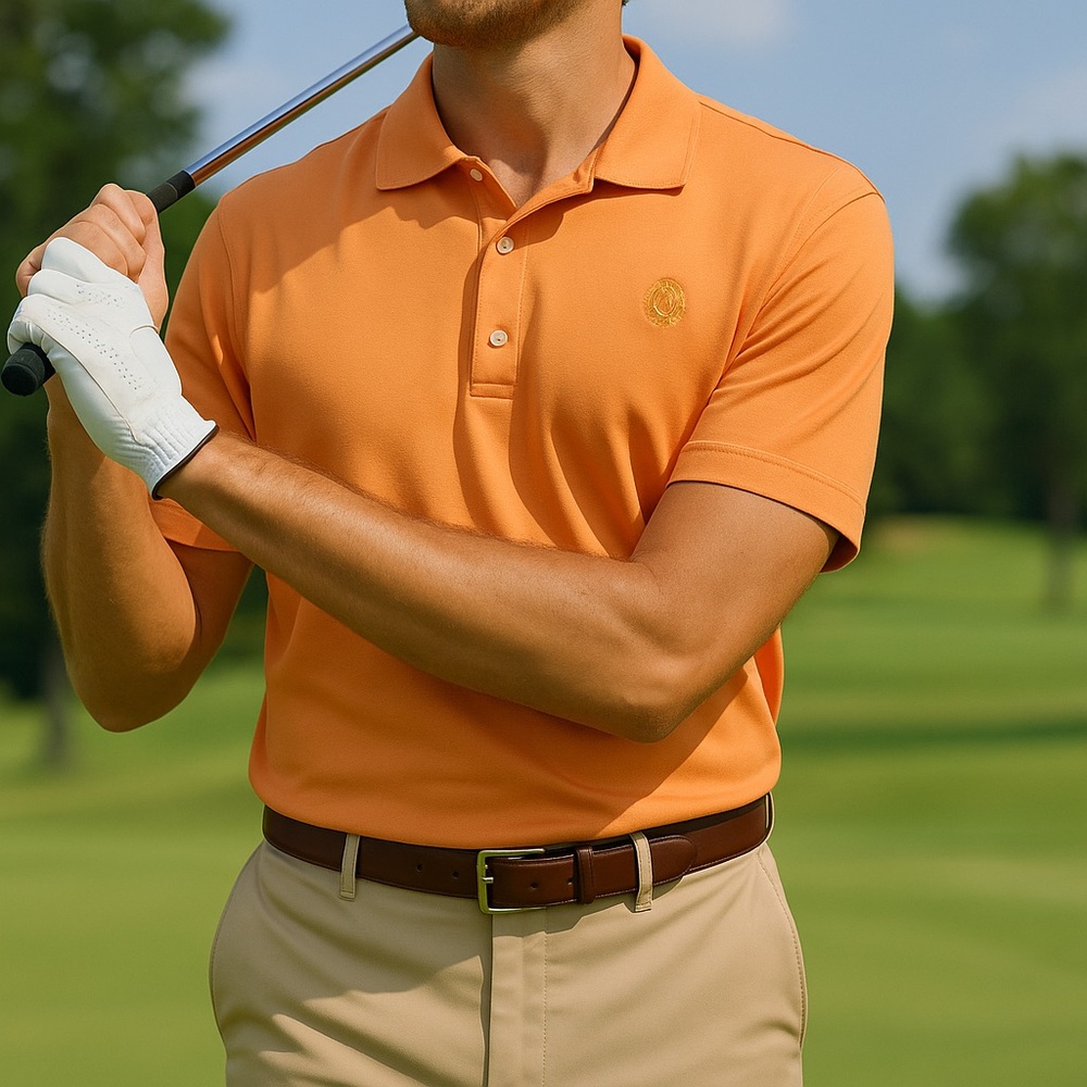 PETER MILLAR Orange Polo Size Large 100% Cotton Short Sleeve Shirt Golf Preppy